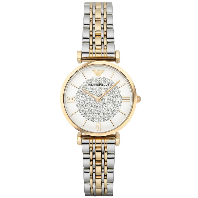 Emporio Armani AR8031 Women’s Analog Two Tone Stainless Steel White Dial 32mm Watch Hover Image