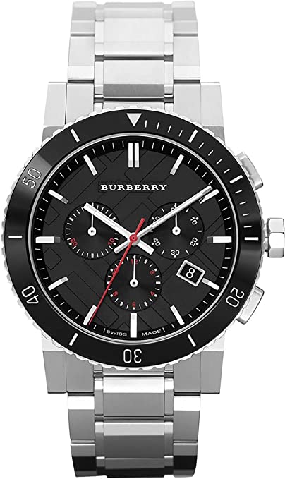 BURBERRYS the City Swiss Chronograph Stainless Steel Black Ceramic Bezel Gray Date Dial Men Watch BU9380 Hover Image