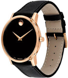 Movado Men’s Quartz Swiss Made Leather Strap Black Dial 40mm Watch 0607196