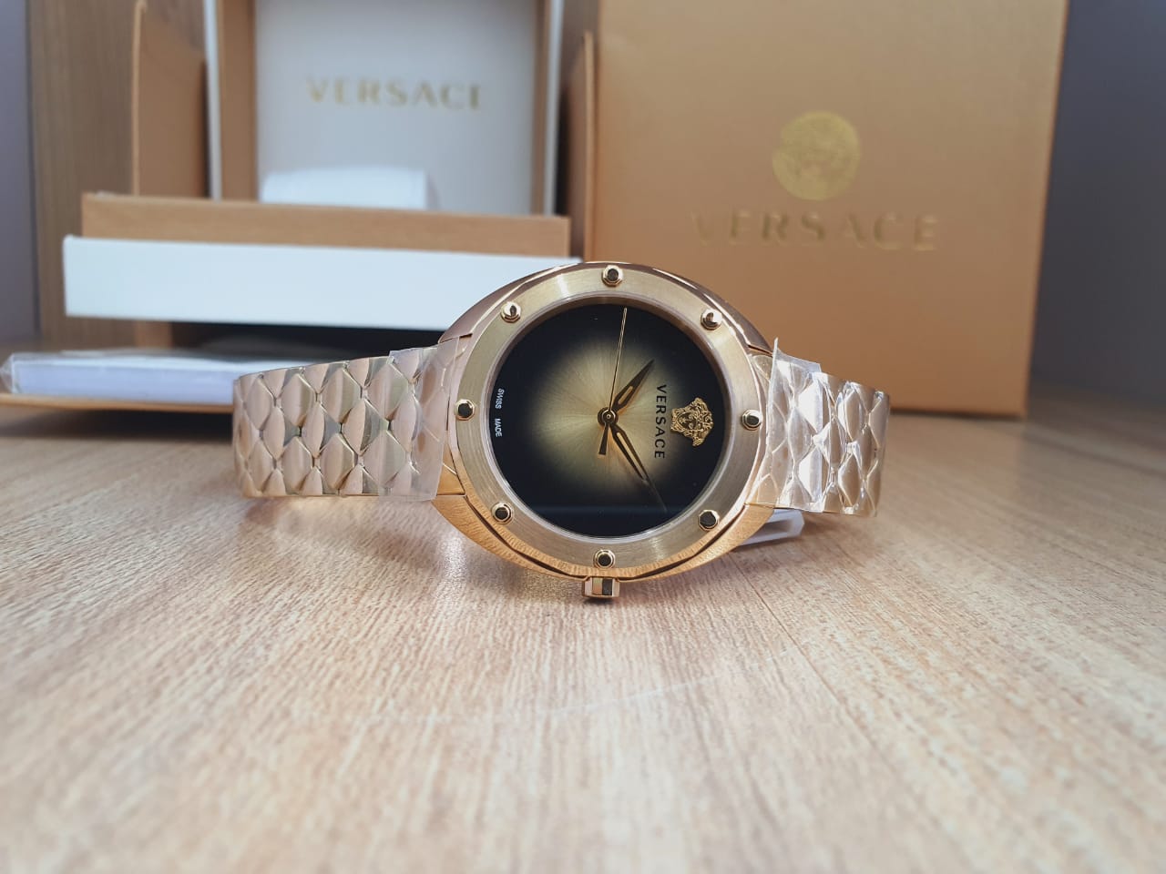 Versace Women’s Quartz Swiss Made Stainless Steel Gold Dial 38mm Watch VEBM00618
