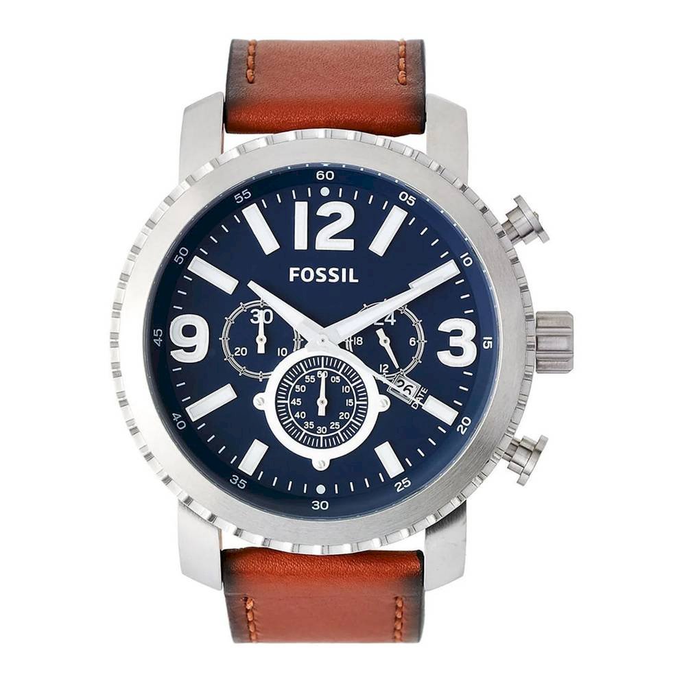 Fossil Men’s Quartz Leather Strap Blue Dial 45mm Watch BQ2126
