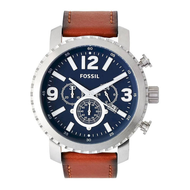 Fossil Men’s Quartz Leather Strap Blue Dial 45mm Watch BQ2126 Hover Image