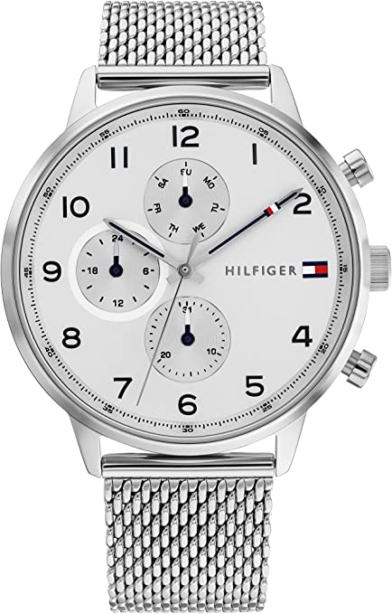 Tommy Hilfiger Men's Multifunction Stainless Steel and Mesh Bracelet Watch, Color: White (Model: 1791988) Hover Image