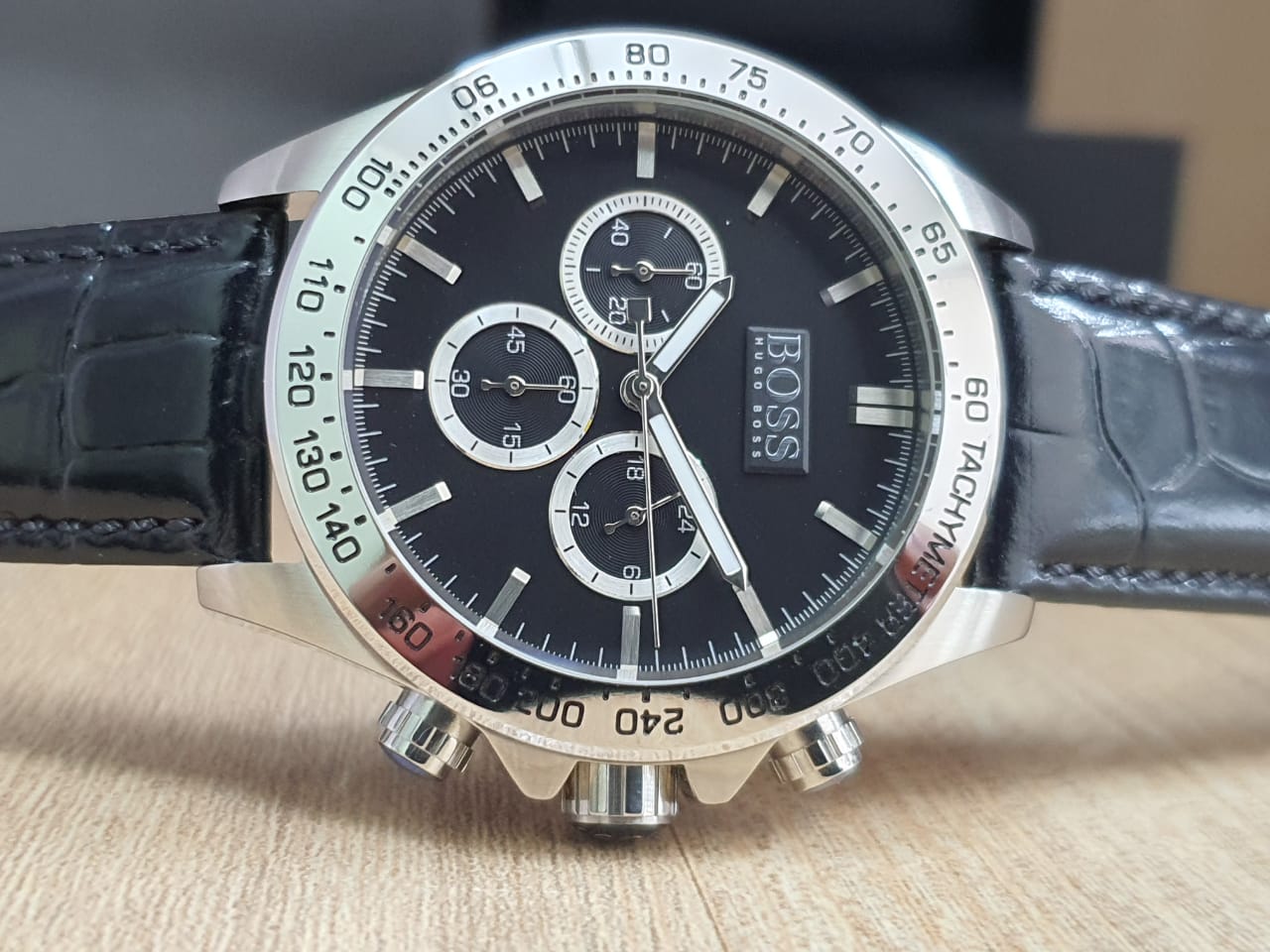 Hugo Boss Men’s Chronograph Quartz Black Leather Watch 1513178