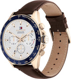 Tommy Hilfiger Men’s Quartz Brown Leather Strap Silver White Dial 46mm Watch 1791966