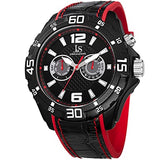 Joshua & Sons Men's JS79RD Swiss Quartz Multifunction Red Leather & Rubber Layered Strap Watch