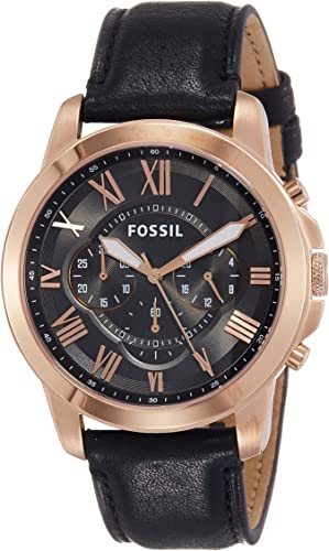 Fossil Men's Fs5085 Grant Chronograph Leather Watch - Black, Analog Display Hover Image