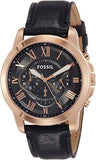 Fossil Men's Fs5085 Grant Chronograph Leather Watch - Black, Analog Display