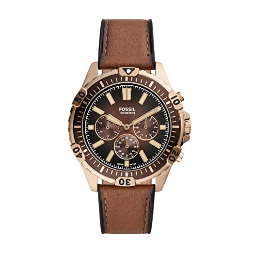 Fossil Men’s Chronograph Quartz Leather Strap Brown Dial 44mm Watch FS5867