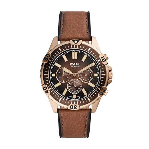 Fossil Men’s Chronograph Quartz Leather Strap Brown Dial 44mm Watch FS5867 Hover Image