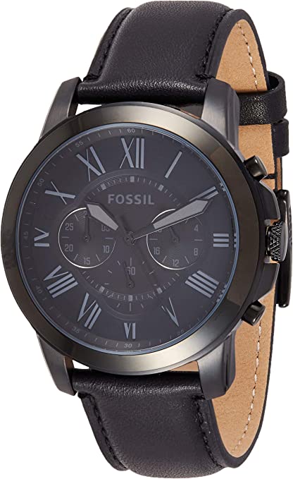 Fossil Men's Grant Quartz Stainless Steel and Leather Chronograph Watch, Color: Black (Model: FS5132)