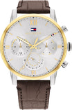 Tommy Hilfiger Men's Quartz Multifunction Stainless Steel and Leather Strap Watch, Color: Brown (Model: 1791884)