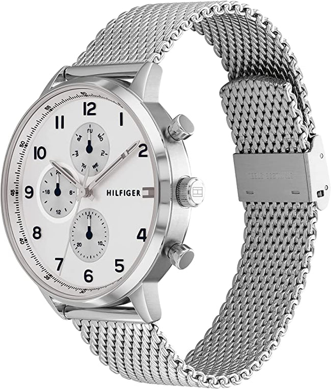 Tommy Hilfiger Men's Multifunction Stainless Steel and Mesh Bracelet Watch, Color: White (Model: 1791988) Main Image