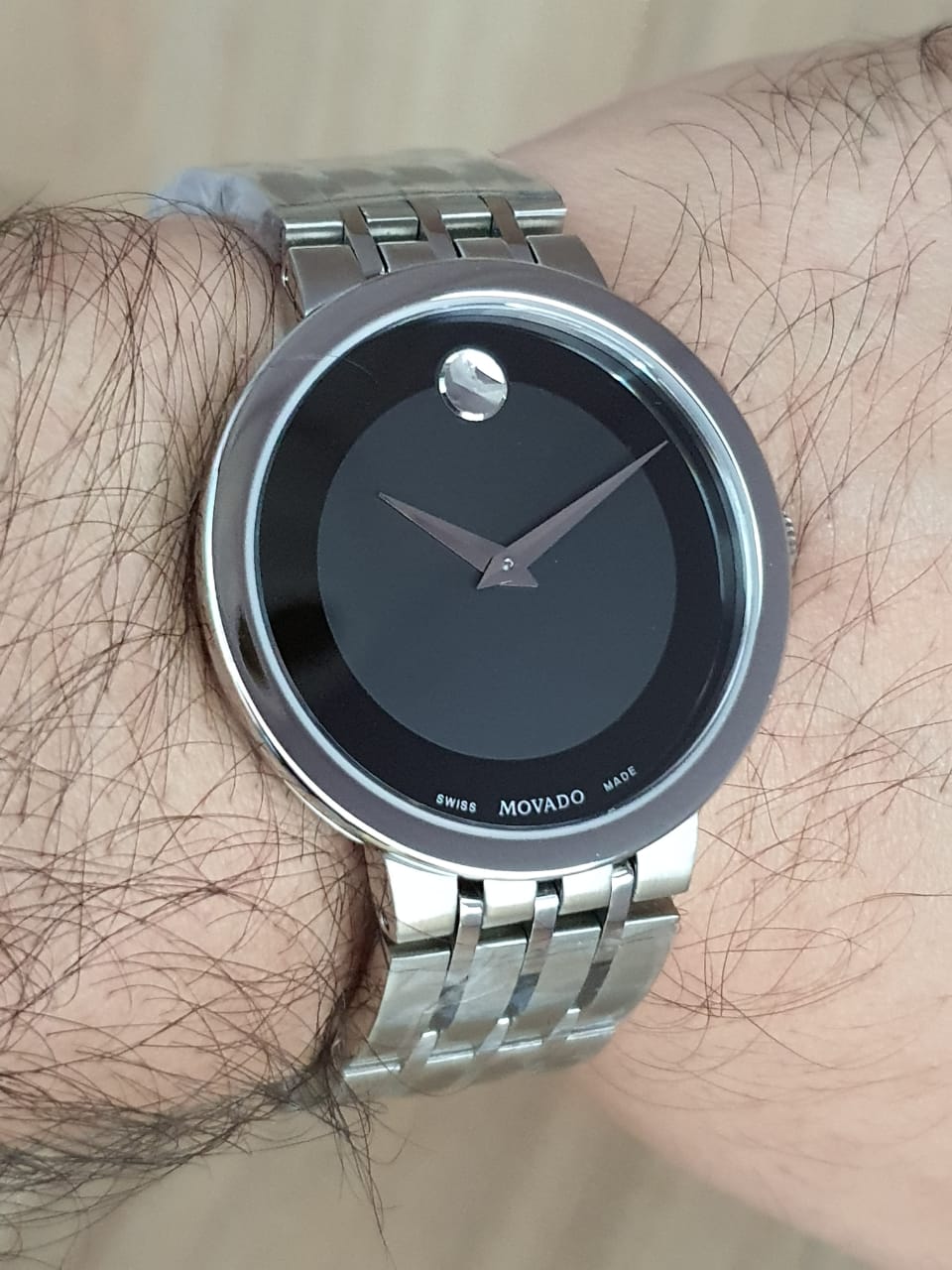 Movado Men’s Swiss Made Quartz Stainless Steel Black Dial 39mm Watch 0607057