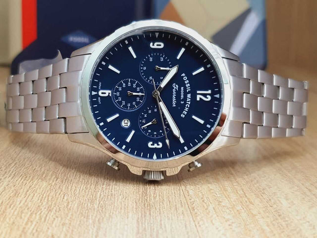 Fossil Men’s Chronograph Quartz Stainless Steel Blue Dial 46mm Watch FS5605 Main Image