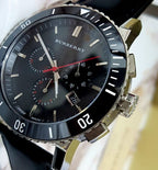 BURBERRY Black Dial Chronograph Black Leather Men's Watch BU9382
