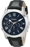 Fossil Fs4990 44Mm Stainless Steel Case Black Calfskin Mineral Men's Watch, Analog Display