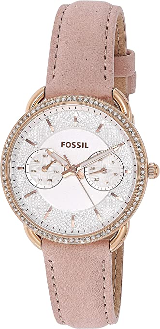Fossil Women's Tailor Quartz Stainless Steel and Leather Casual Watch, Color: Rose Gold, Pink (Model: ES4393) Hover Image