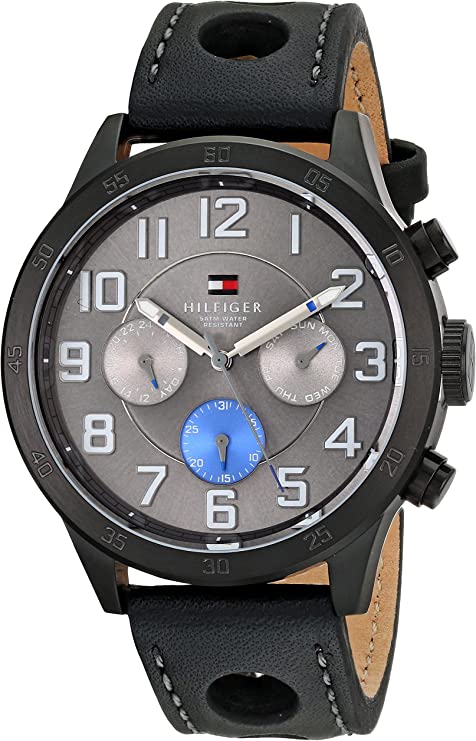 Tommy Hilfiger Men’s Quartz Leather Strap Grey Dial 46mm Watch 1791051 Hover Image