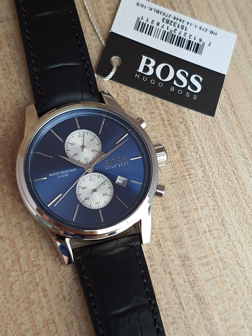 Hugo Boss Men’s Chronograph Leather Strap Blue Dial 41mm Watch 1513283