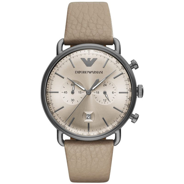 Emporio Armani Men’s Chronograph Quartz Leather Strap Grey Dial 43mm Watch AR11107 Hover Image