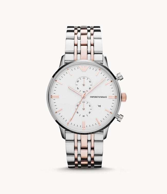 Emporio Armani Men’s Chronograph Quartz Stainless Steel White Dial 43mm Watch AR0399 Hover Image