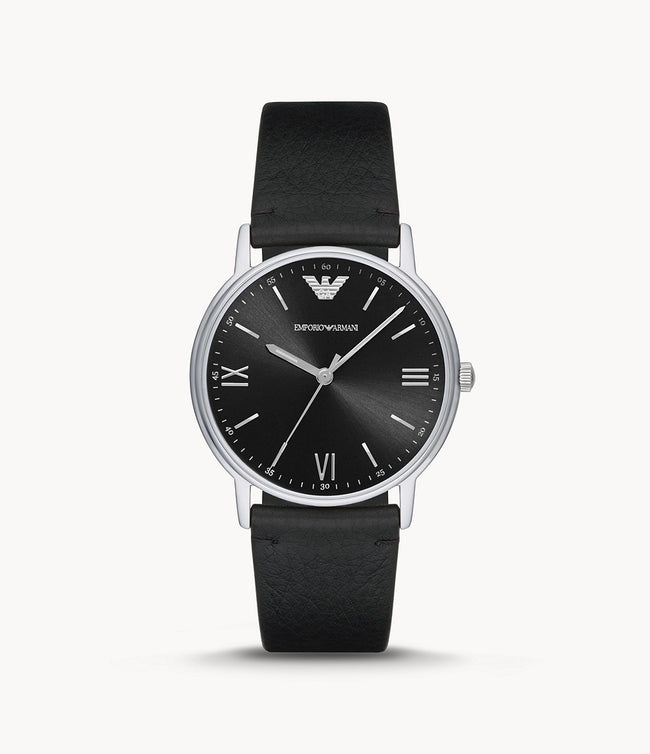 Emporio Armani Men’s Quartz Leather Strap Black Dial 41mm Watch AR11013 Hover Image