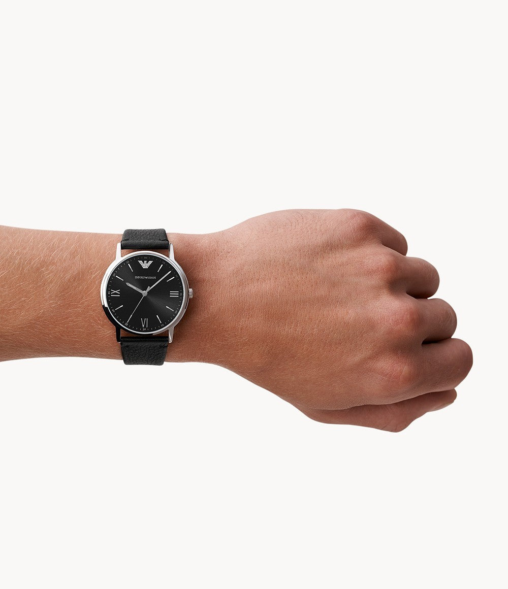 Emporio Armani Men’s Quartz Leather Strap Black Dial 41mm Watch AR11013