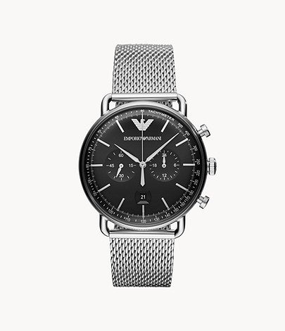 Emporio Armani Men’s Chronograph Stainless Steel Black Dial 43mm Watch AR11104 Hover Image