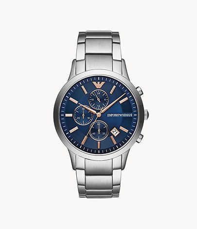 Emporio Armani Men s Chronograph Stainless Steel Blue Dial 43mm Watch Pre OwnedWatches