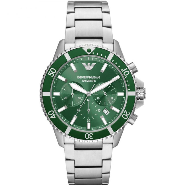 Emporio Armani Men’s Quartz Silver Stainless Steel Green Dial 43mm Watch AR11500 Hover Image