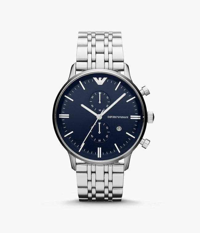 Emporio Armani Men’s Quartz Stainless Steel Blue Dial 43mm Watch AR1648 Hover Image