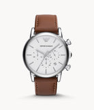 Emporio Armani Men’s Chronograph Quartz Leather Strap White Dial 41mm Watch AR1846