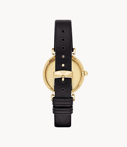 Emporio Armani Women’s Quartz Black Leather Strap Mother of Pearl Dial 32mm Watch AR1910 Main Image