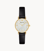 Emporio Armani Women’s Quartz Black Leather Strap Mother of Pearl Dial 32mm Watch AR1910
