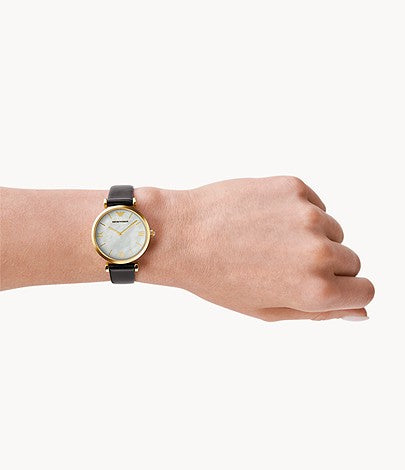 Emporio Armani Women’s Quartz Black Leather Strap Mother of Pearl Dial 32mm Watch AR1910