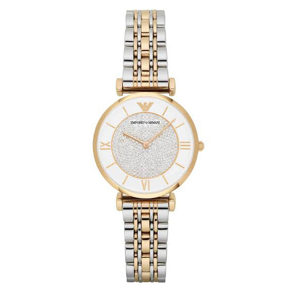 Emporio Armani Women’s Analog Stainless Steel Tow Tone White Dial 32mm Watch AR2076 Hover Image