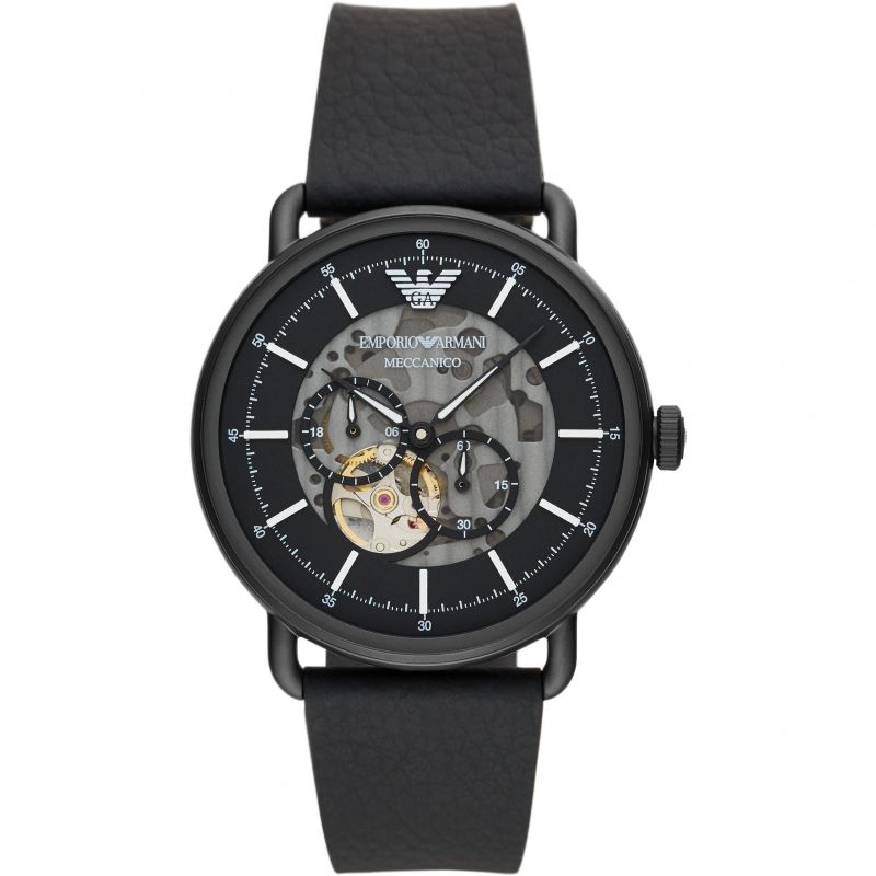 Emporio Armani Men’s Automatic Leather Strap Black Dial 43mm Watch AR60028