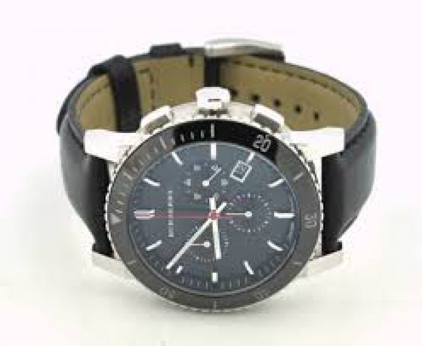 BURBERRY Black Dial Chronograph Black Leather Men's Watch BU9382