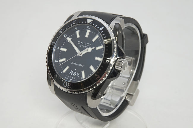 Gucci Men’s Swiss Made Quartz Black Silicone Strap Black Dial 45mm Watch YA136204 Main Image