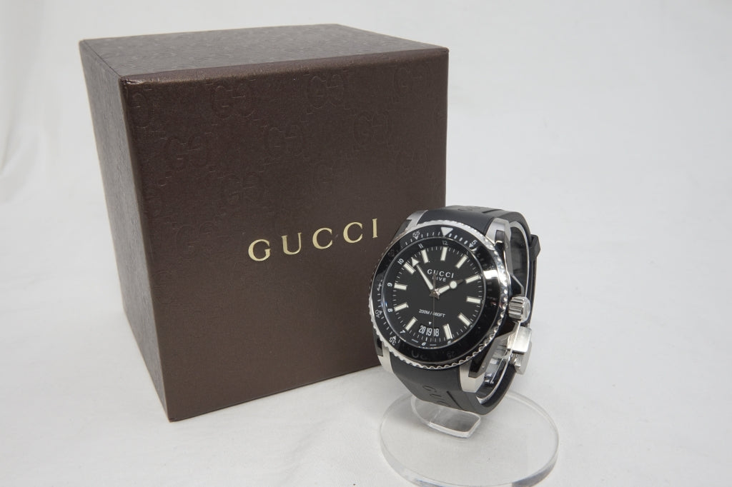 Gucci Men’s Swiss Made Quartz Black Silicone Strap Black Dial 45mm Watch YA136204