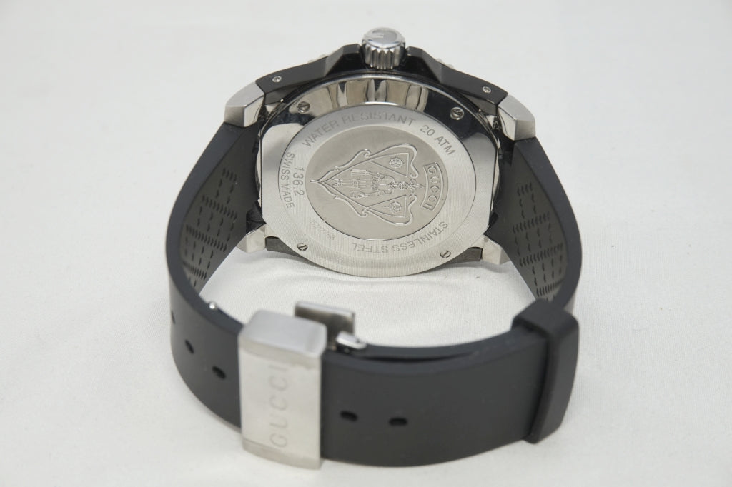 Gucci Men’s Swiss Made Quartz Black Silicone Strap Black Dial 45mm Watch YA136204