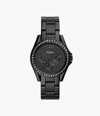 Fossil Women's Riley Quartz Stainless Steel Multifunction Watch, Color: Black Glitz (Model: ES4519)