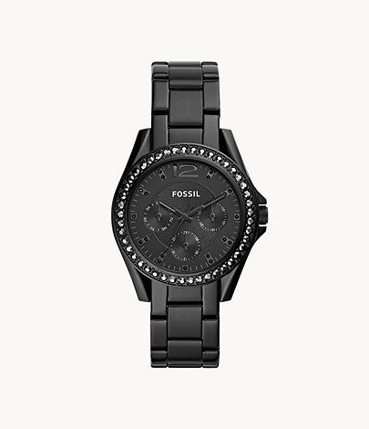 Fossil Women's Riley Quartz Stainless Steel Multifunction Watch, Color: Black Glitz (Model: ES4519) Main Image