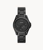 Fossil Women's Riley Quartz Stainless Steel Multifunction Watch, Color: Black Glitz (Model: ES4519)
