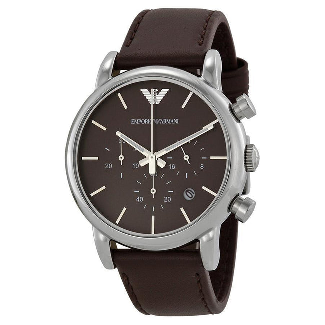 Emporio Armani Men’s Chronograph Quartz Leather Strap Brown Dial 41mm Watch AR1734 Hover Image
