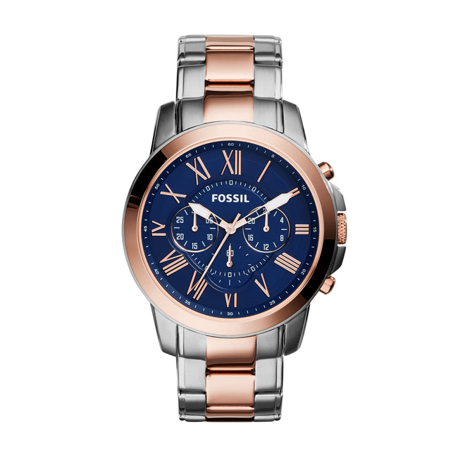 Fossil Men’s FS5024 Grant Chronograph Two-Tone Rose and Silver Stainless Steel Watch Hover Image
