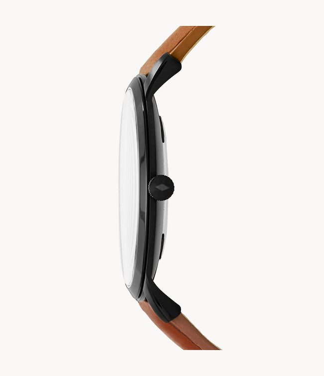 Fossil Men’s Quartz Leather Strap Black Dial 44mm Watch FS5305 Main Image
