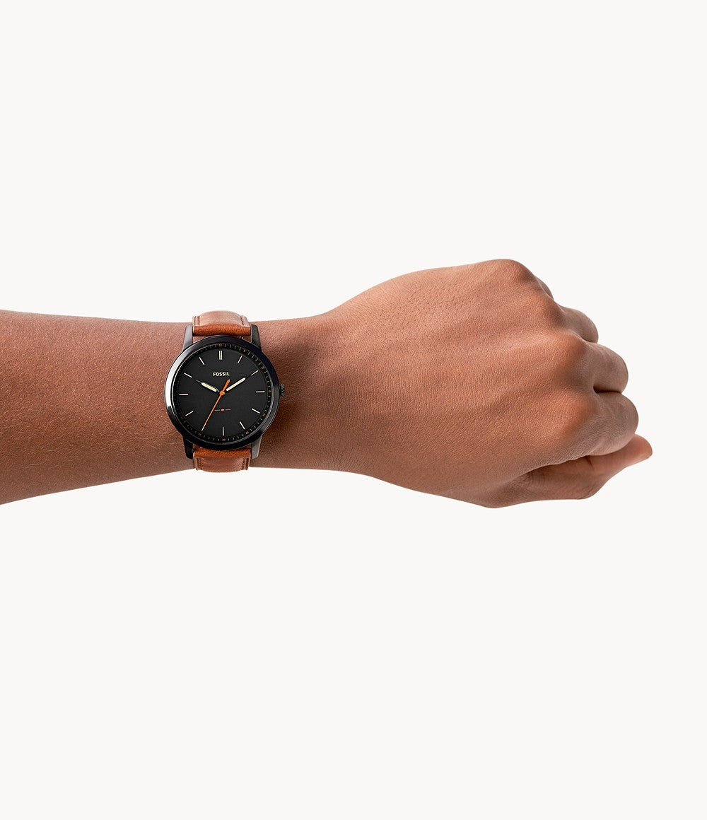 Fossil Men’s Quartz Leather Strap Black Dial 44mm Watch FS5305