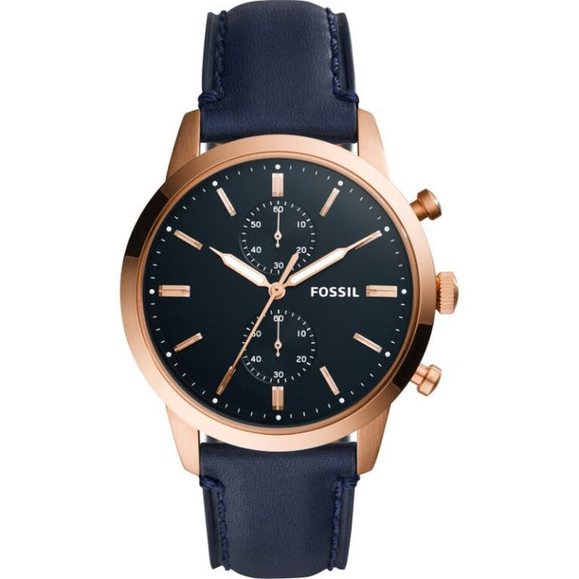 Fossil Men’s Chronograph Quartz Blue Leather Strap Blue Dial 44mm Watch FS5436 Hover Image